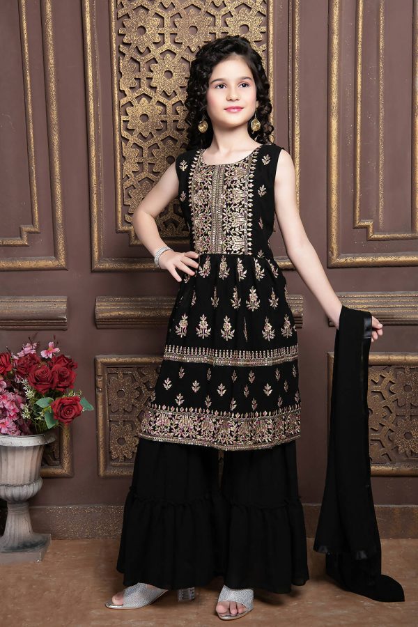 Kids Functional Designer Black Georgette Sharara Suit - Aaradhna Online Sale