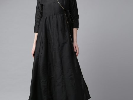 Women s Black Solid Angrakha Anarkali Kurta - Bhama Online now