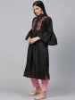 Women s Black & Pink Floral Embroidered Yoke Design Straight Kurta - Bhama For Discount