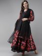 Women s Black Floral Printed Chanderi Silk Anarkali Kurta With Dupatta - Bhama Fashion