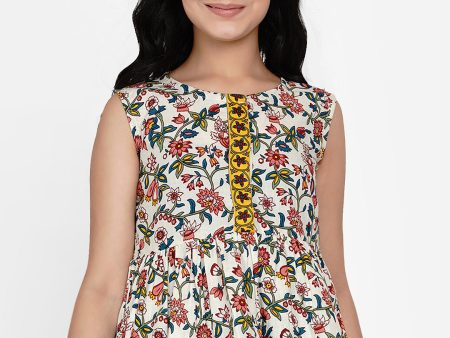 Girls Off White & Yellow Ethnic Printed Peplum Top for Kids - Bhama Online Sale