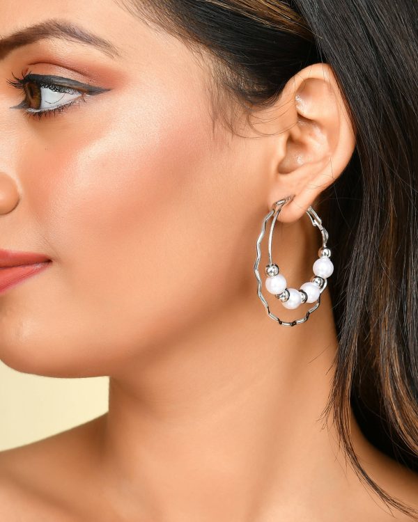 VOJ Women Sliver-Plated Pearl Stainless Steel Hoop Earrings Sale