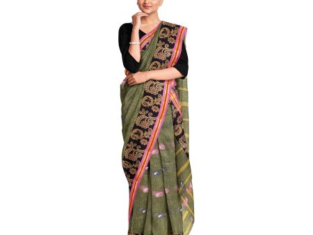 Exclusive Collection 100% Pure Cotton Pesta Tant Saree With Hand Weaving Work Online Sale