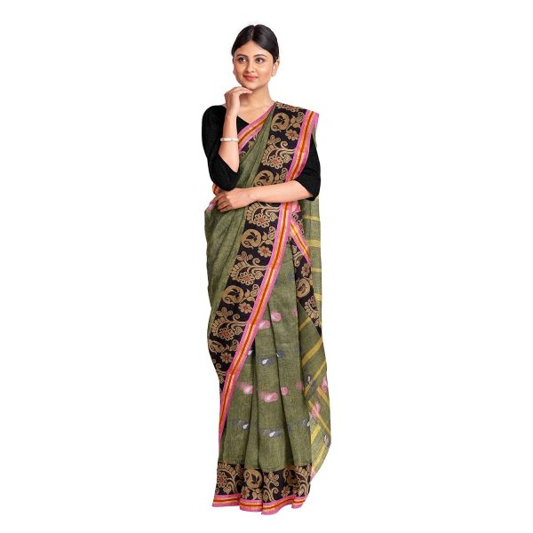 Exclusive Collection 100% Pure Cotton Pesta Tant Saree With Hand Weaving Work Online Sale