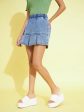 Lyush Kids Girls Blue Acid Wash Denim Hem Pleated Skorts Online Hot Sale