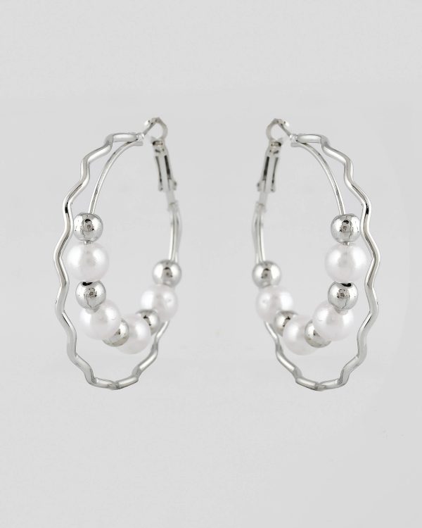 VOJ Women Sliver-Plated Pearl Stainless Steel Hoop Earrings Sale