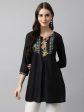 Black Poly Cotton Yoke Printed A-line Top - Bosky Online