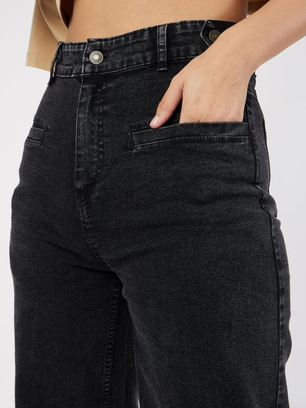 Lyush Women Black Bone Pocket Straight Jeans on Sale