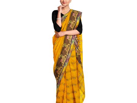 Exclusive Collection 100% Pure Cotton Golden Yellow Tant Saree With Hand Weaving Work Supply