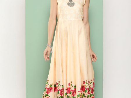 Women s Beige Printed Long Dress With Waist Belt - Bhama Sale